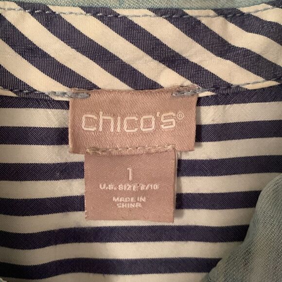 Chico’s Women’s Chambray Multicolor Button Down Long Sleeve Top Shirt Size 1/S - Picture 7 of 8